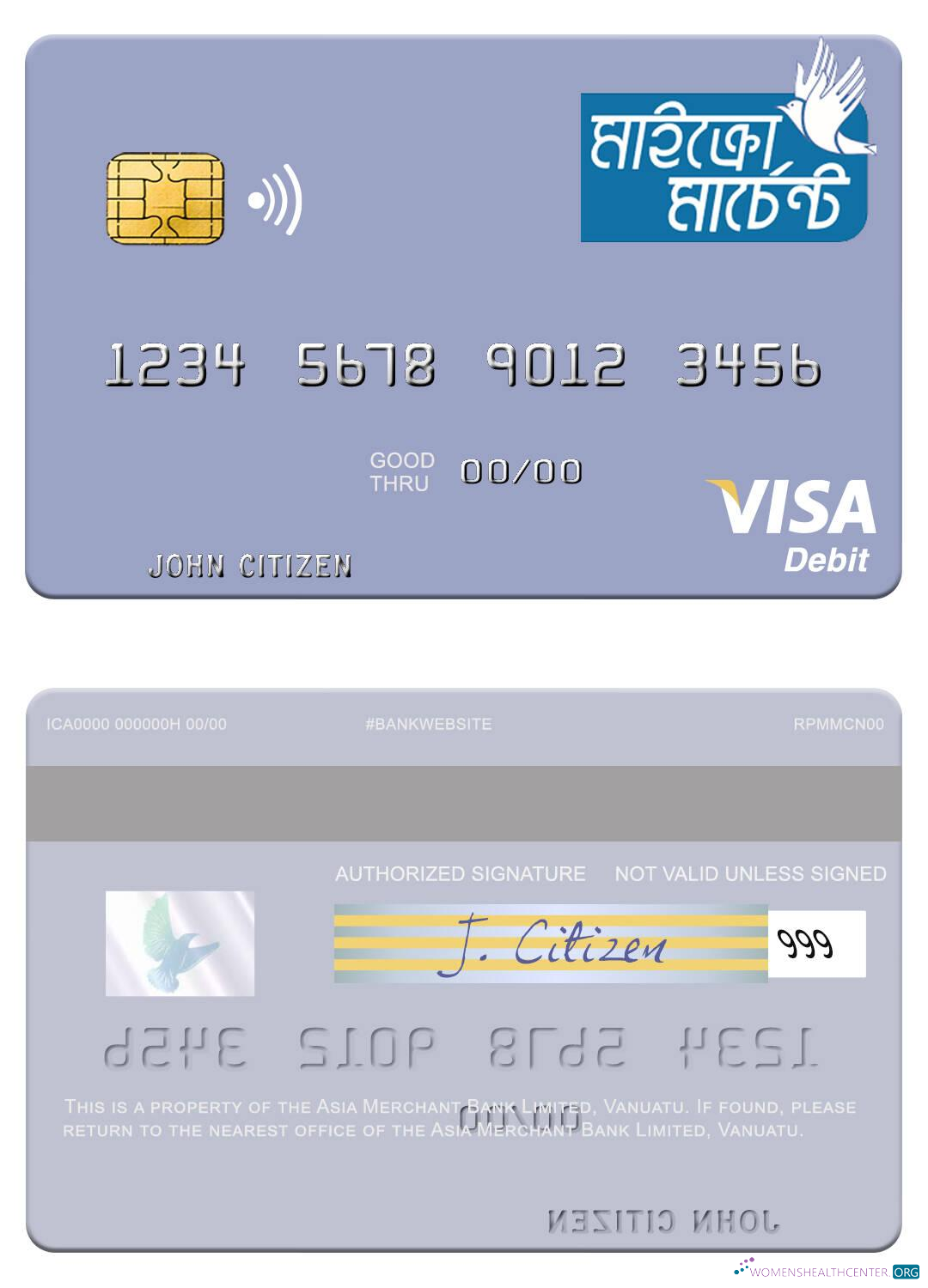 Download Vanuatu Asia Merchant Bank Limited visa debit card Photoshop template